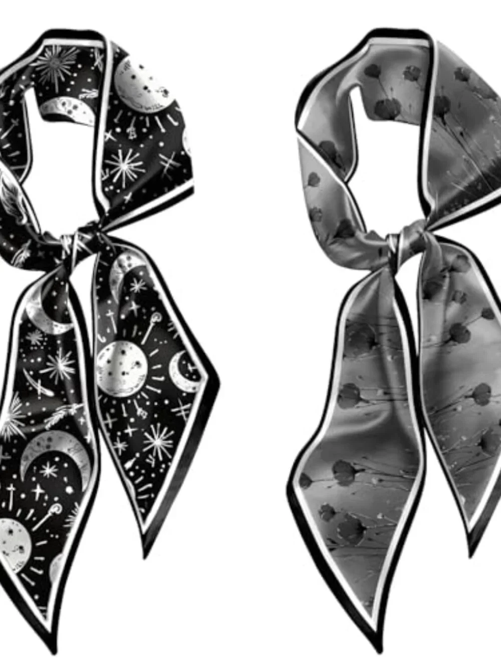 2 Pcs Satin Hair Scarf Silk Feeling Long Neck Tie Headband Handbag Decoration